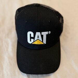 CAT Caterpillar Black Trucker Hat Snapback Mesh Back Construction Logo Cap